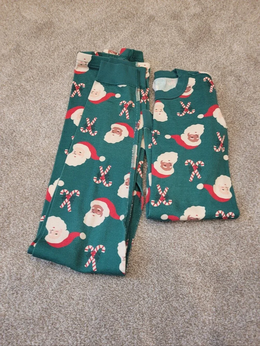 Hanna Andersson Green Holiday Candy Cane Santa Pajama Set Size 12